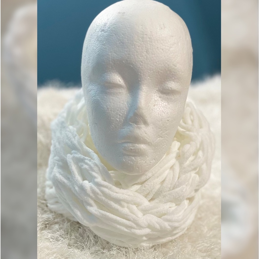 Handmade Hand Crafted Arm Knit Blanket Infinity Scarf White